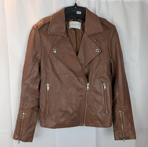 Sandro Biker Brown Leather Jacket Size S(1) In VGUC